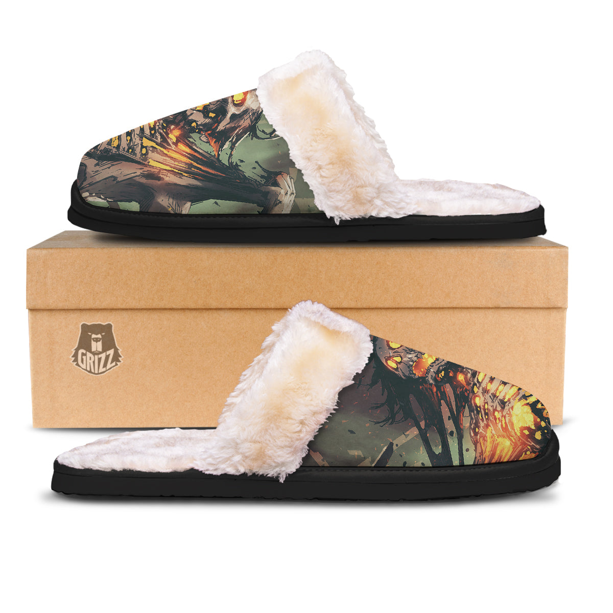 Ghost Skeleton Print Slippers-grizzshop