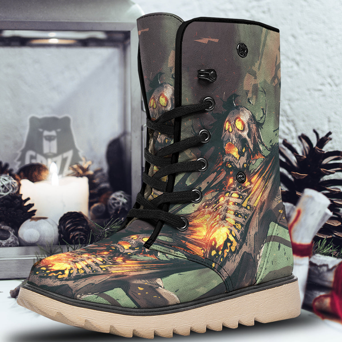 Ghost Skeleton Print Snow Boots-grizzshop