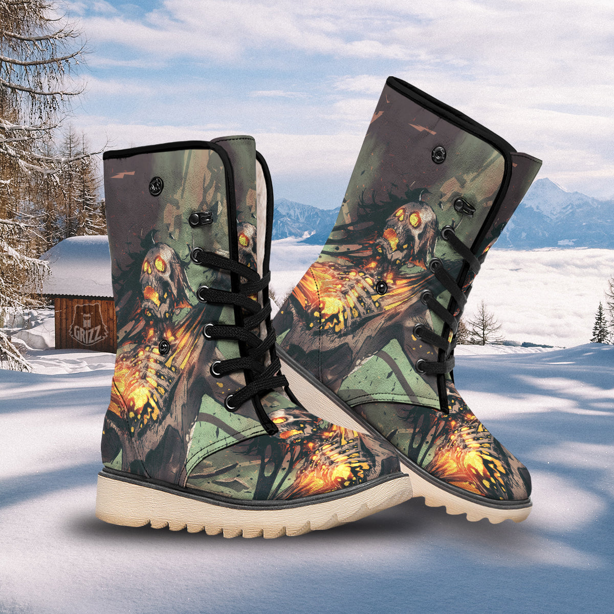 Ghost Skeleton Print Snow Boots-grizzshop
