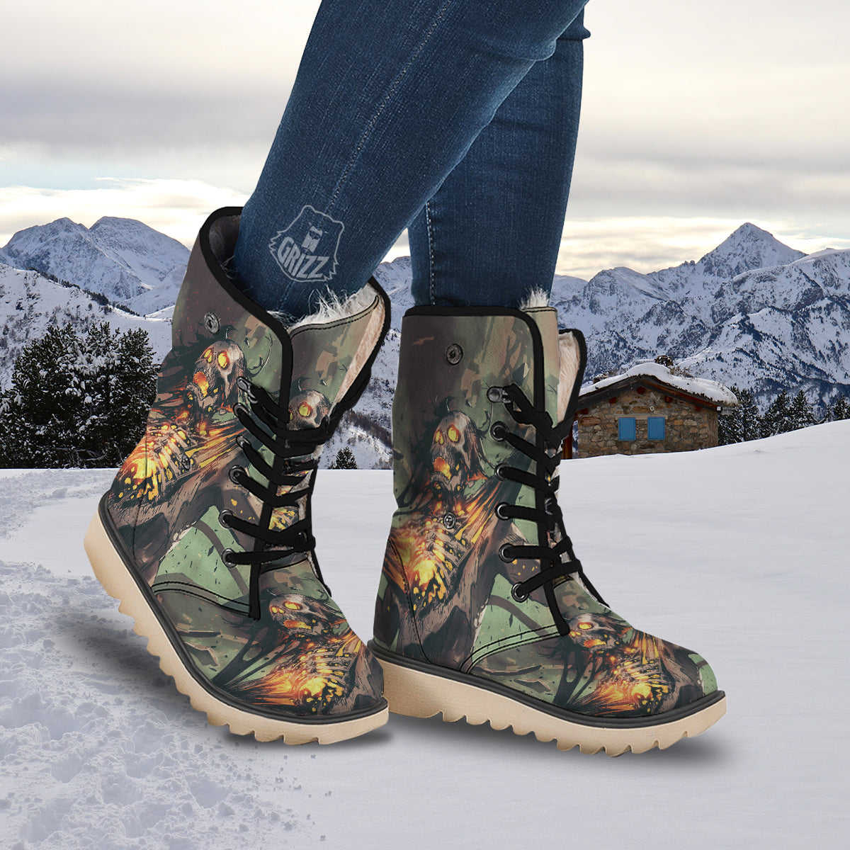 Ghost Skeleton Print Snow Boots-grizzshop