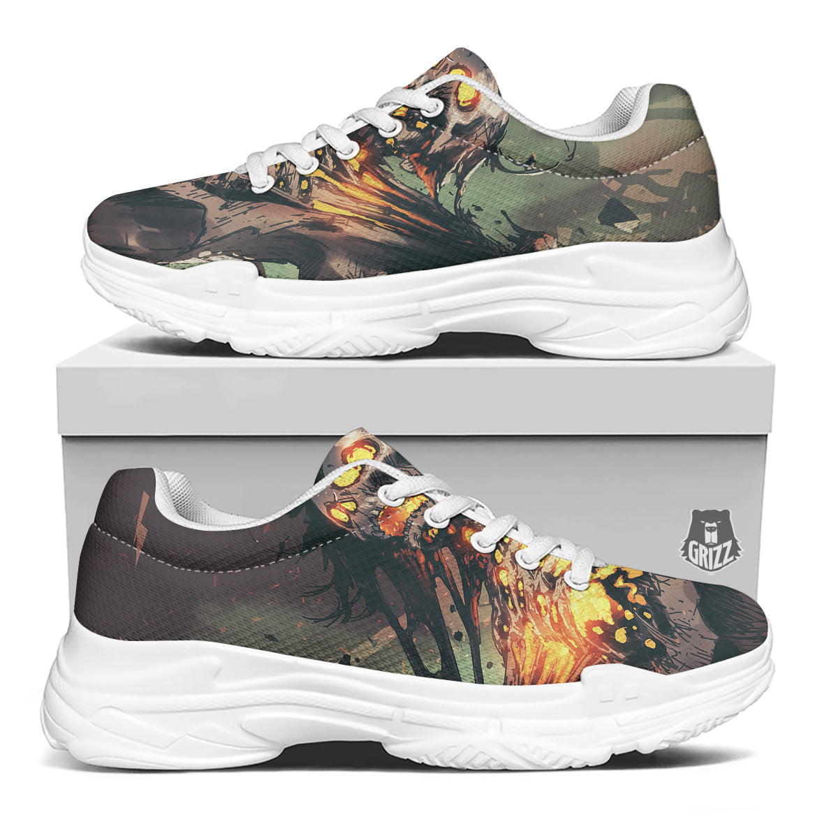 Ghost Skeleton Print White Chunky Shoes-grizzshop