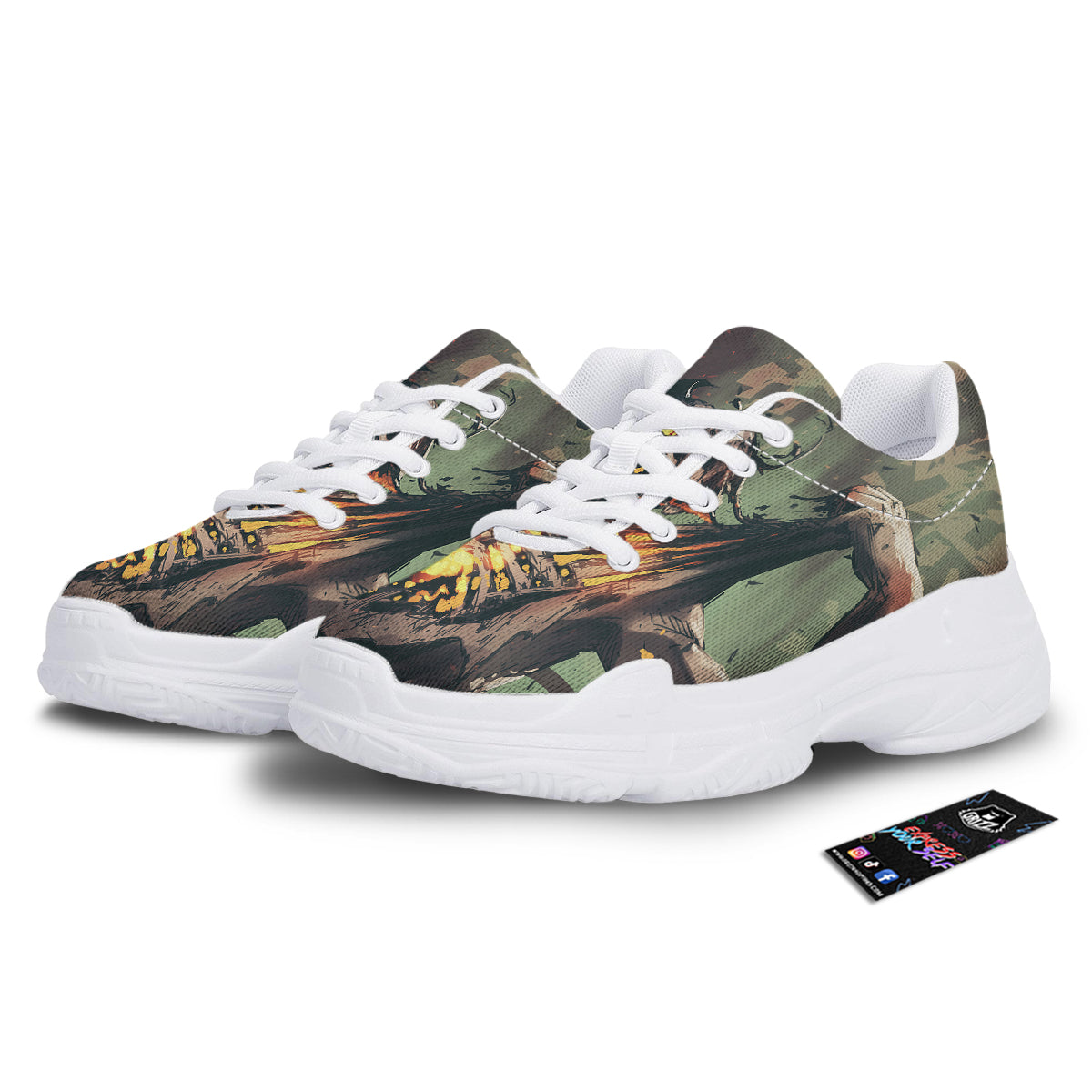 Ghost Skeleton Print White Chunky Shoes-grizzshop