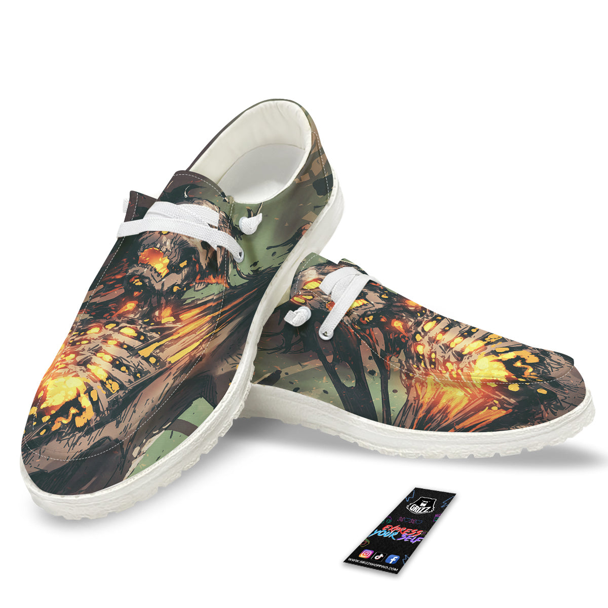 Ghost Skeleton Print White Loafers-grizzshop