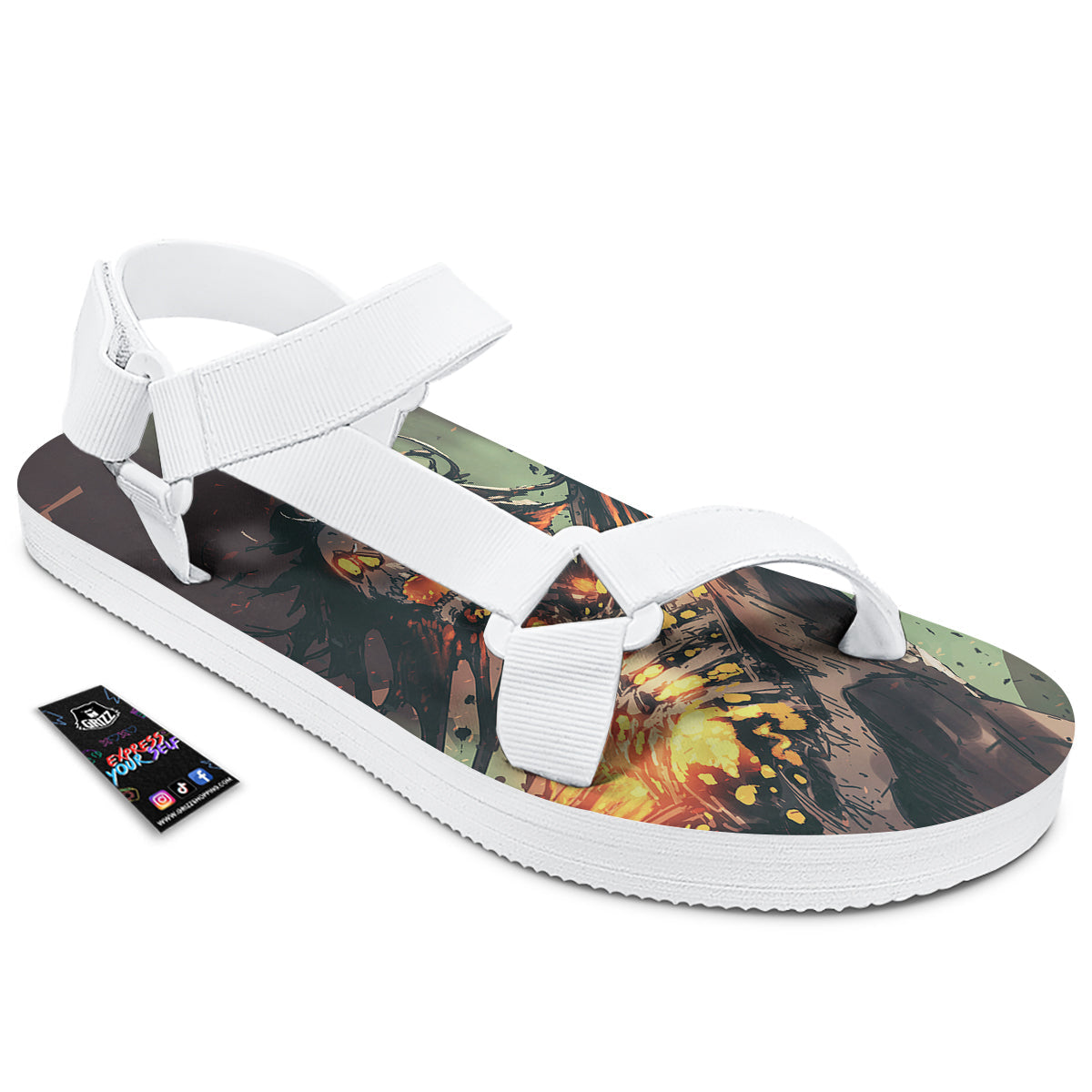 Ghost Skeleton Print White Open Toe Sandals-grizzshop
