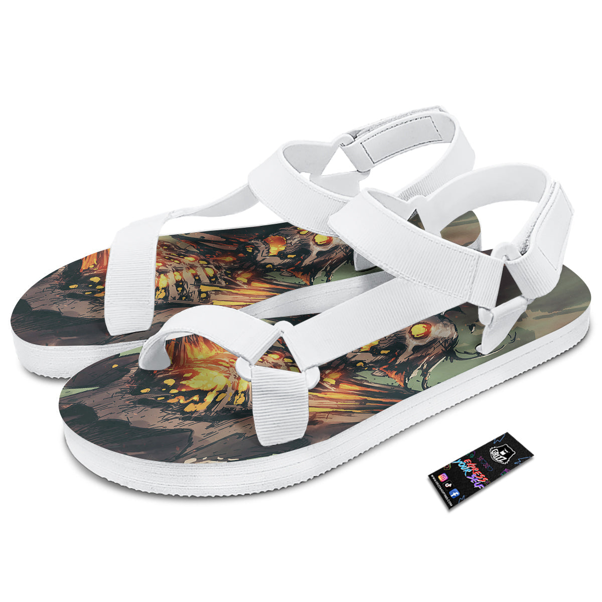 Ghost Skeleton Print White Open Toe Sandals-grizzshop