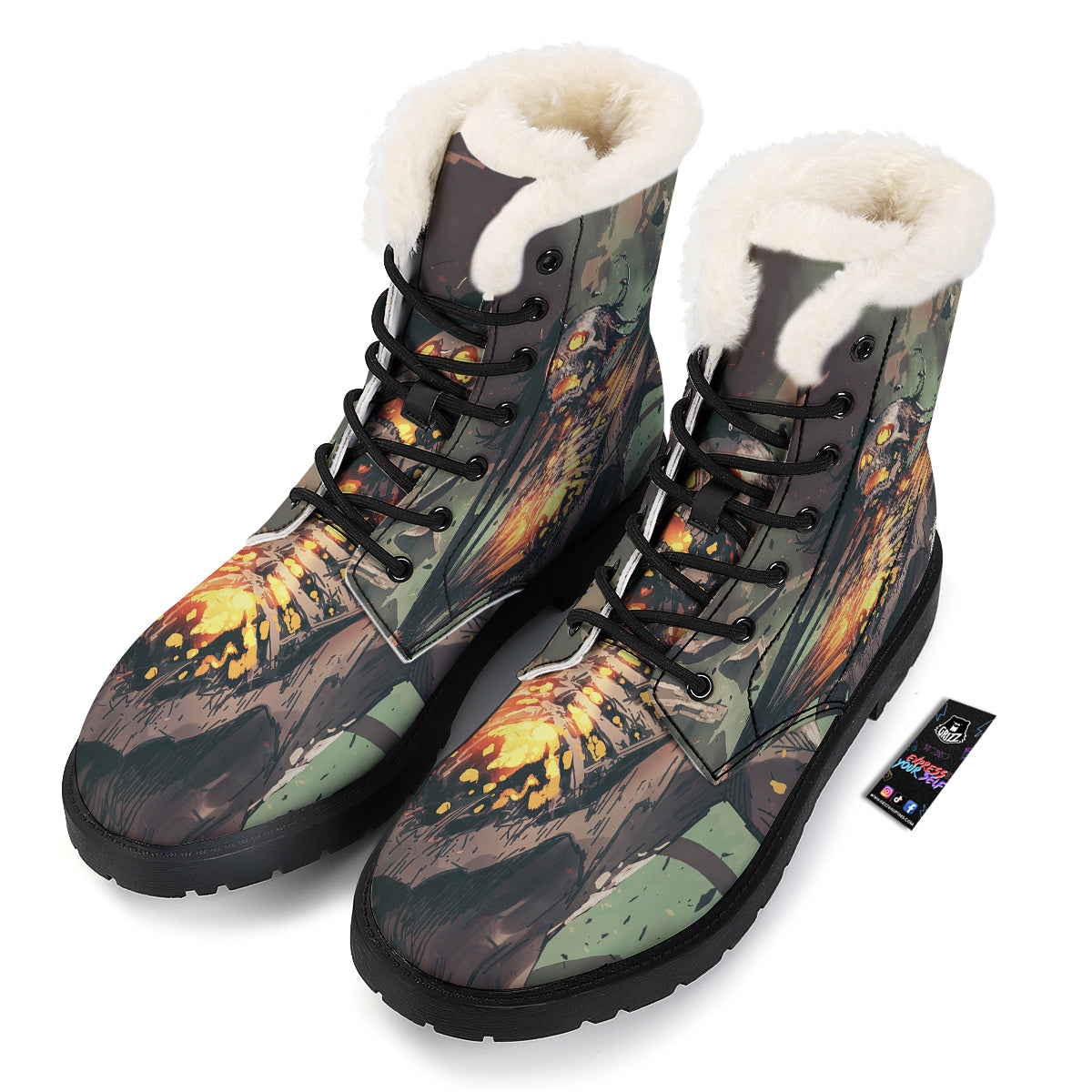 Ghost Skeleton Print Winter Boots-grizzshop