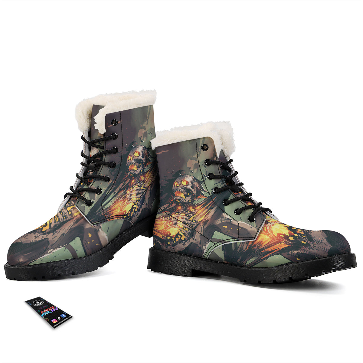 Ghost Skeleton Print Winter Boots-grizzshop