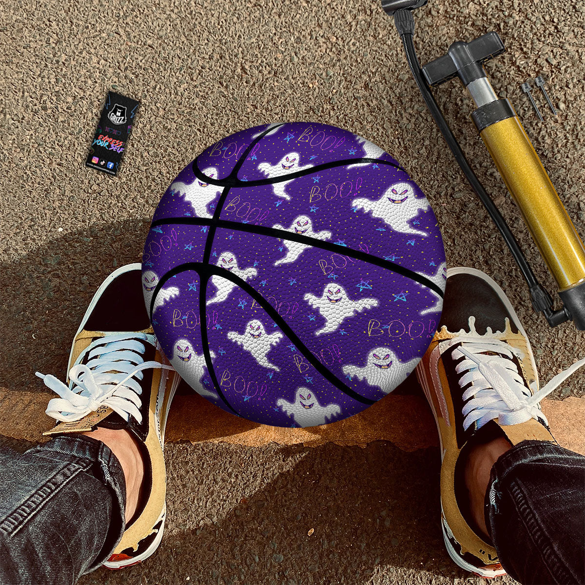 Ghost Happy Halloween Print Pattern Basketball