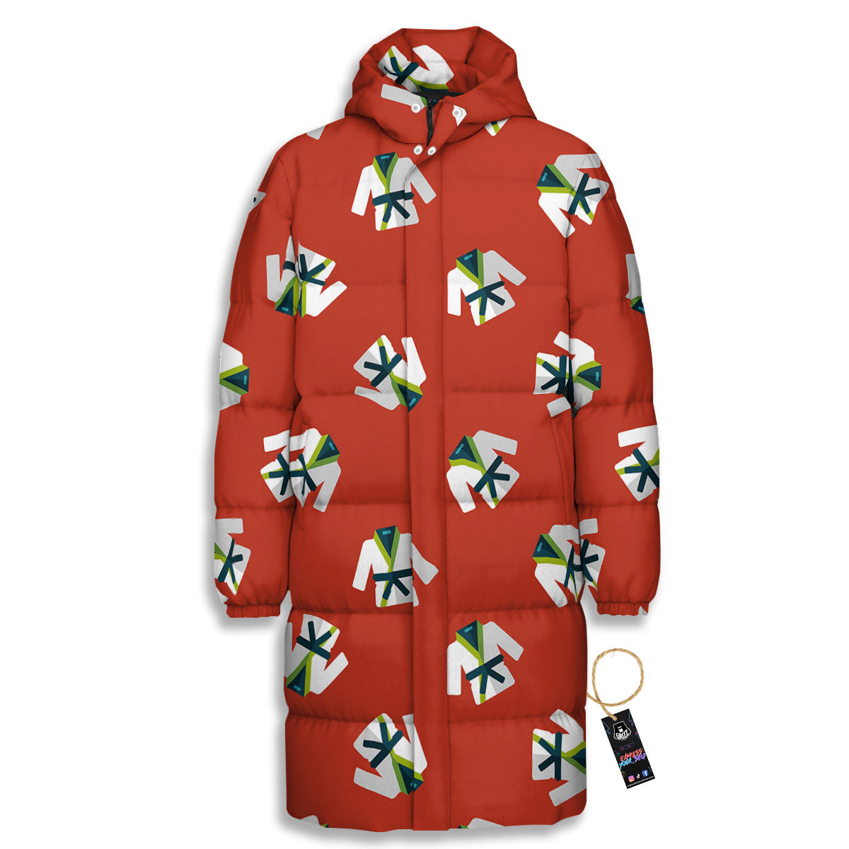 Gi Karate Print Pattern Long Down Jacket-grizzshop