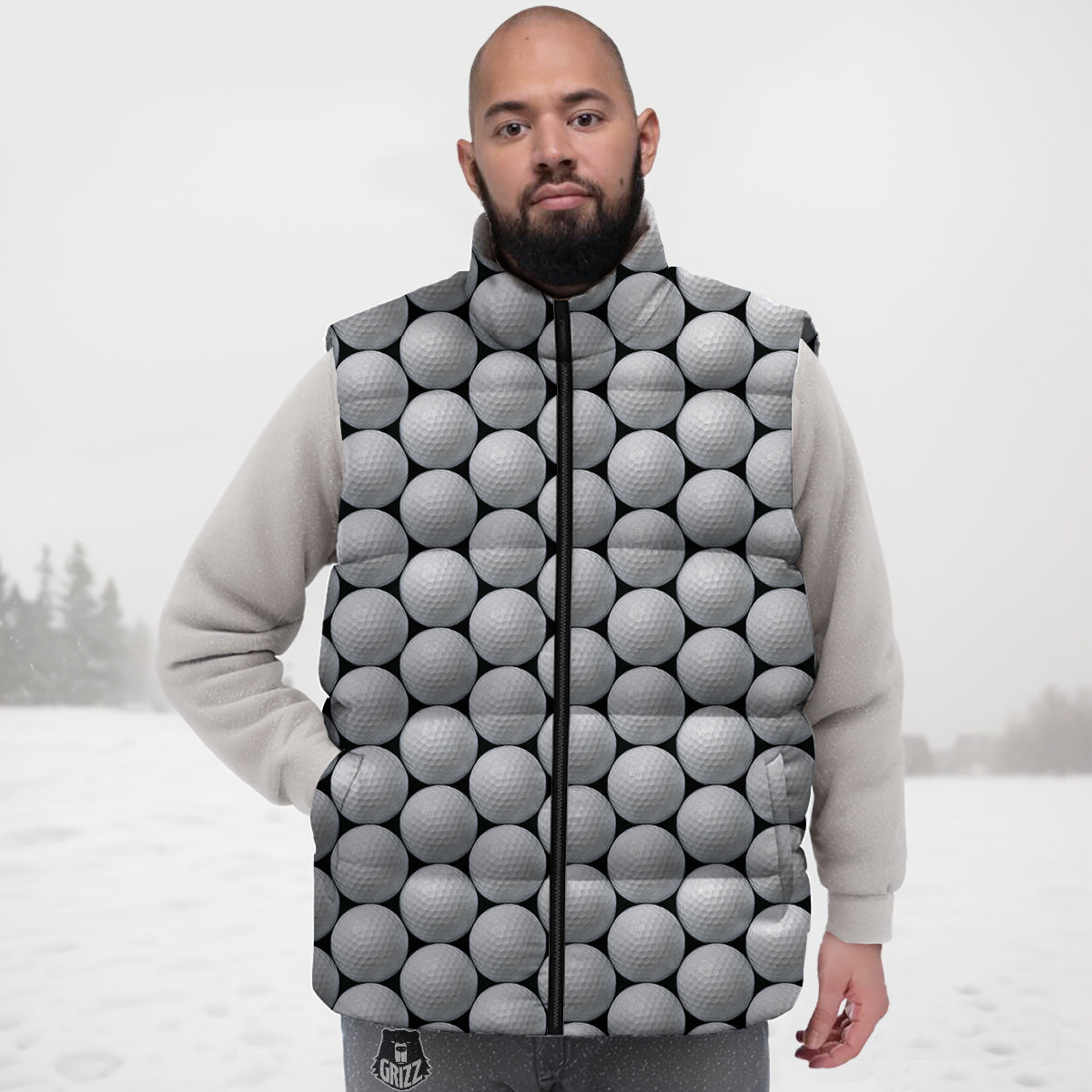 Giant Golf Ball Print Pattern Down Vest-grizzshop