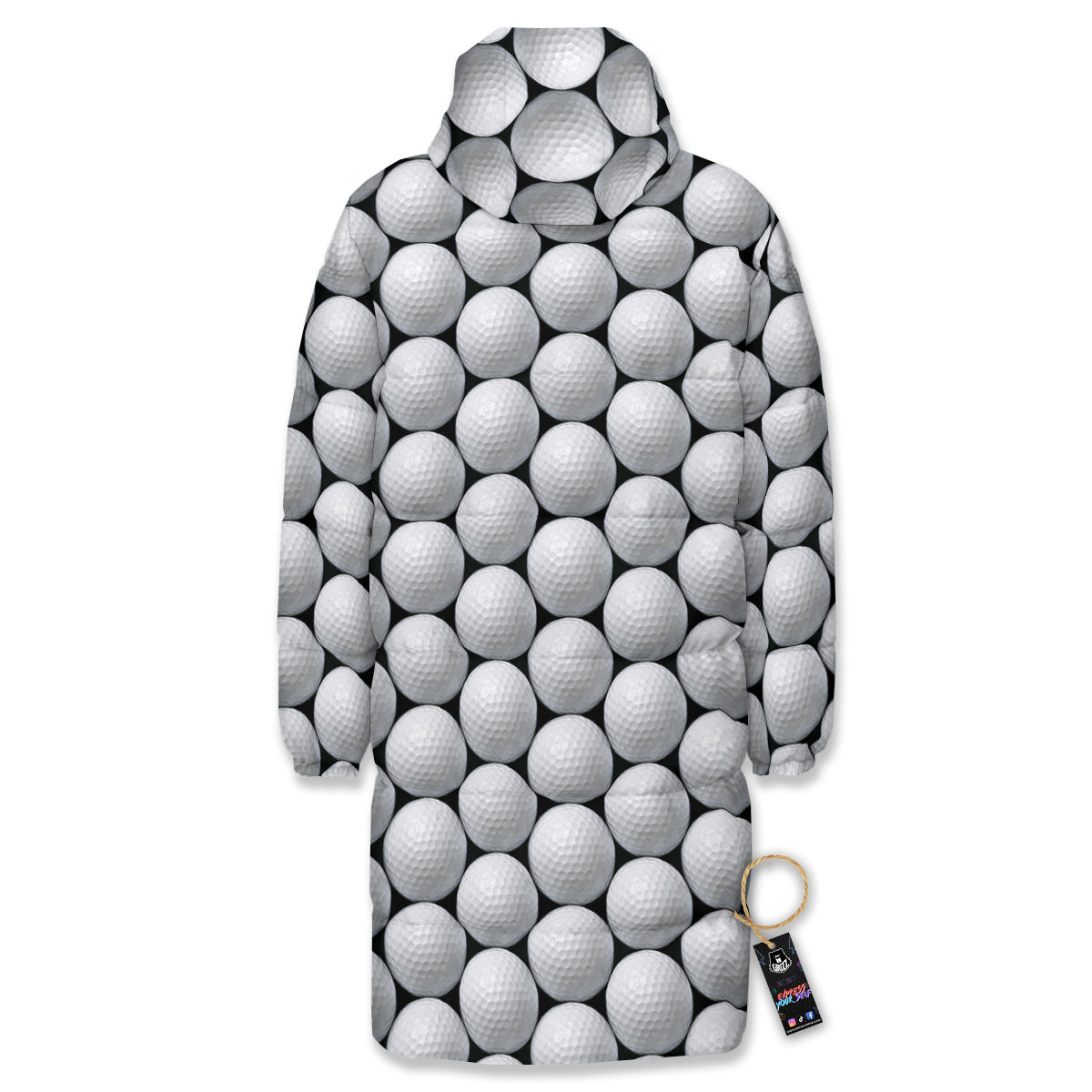 Giant Golf Ball Print Pattern Long Down Jacket-grizzshop