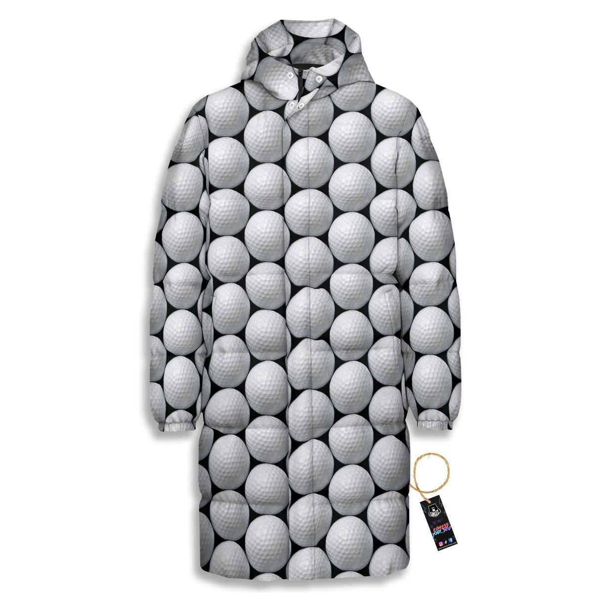Giant Golf Ball Print Pattern Long Down Jacket-grizzshop
