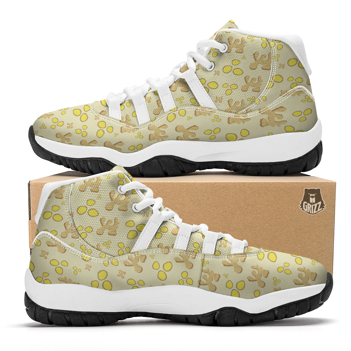 Ginger Watercolor Print Pattern White Bball Shoes-grizzshop