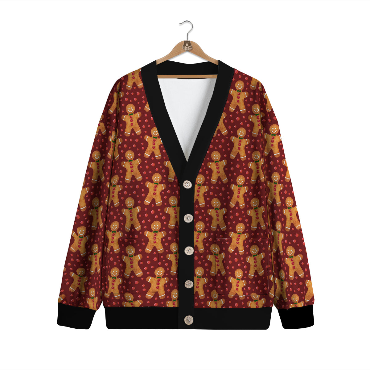 Gingerbread Brown Print Pattern Cardigan-grizzshop