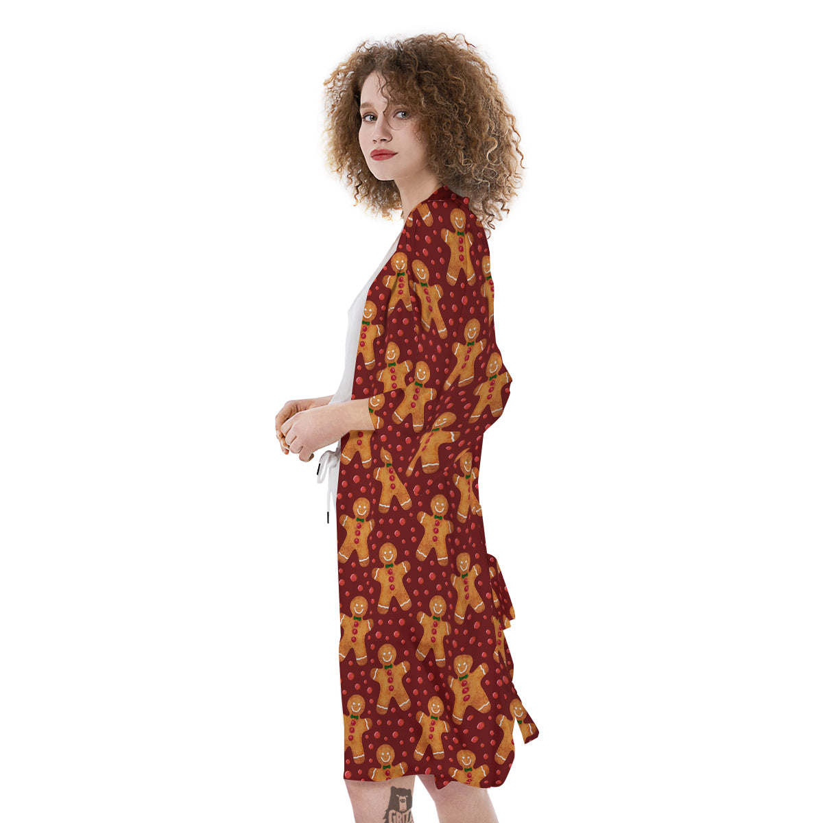 Gingerbread Brown Print Pattern Kimono-grizzshop