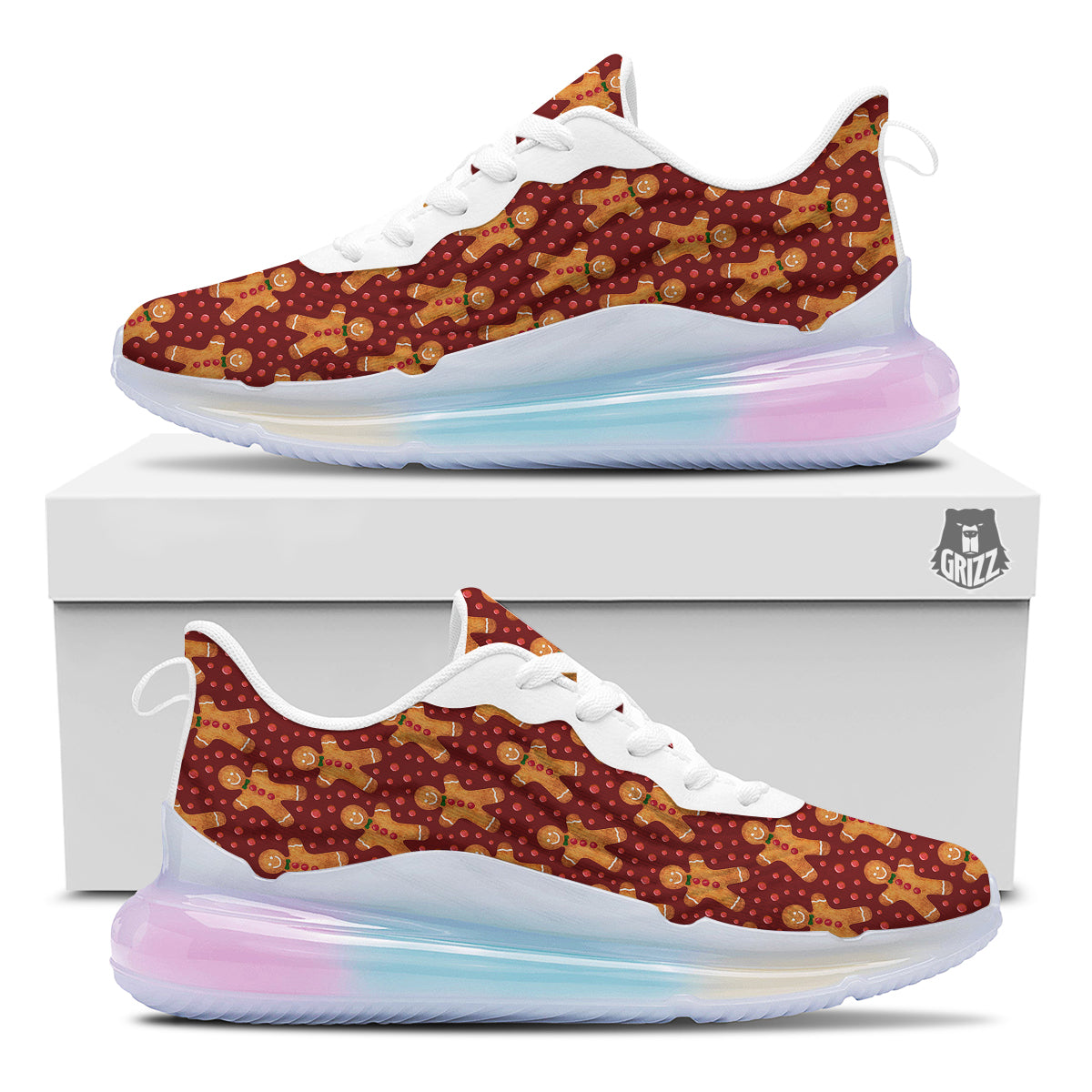 Gingerbread Brown Print Pattern Running Sneakers-grizzshop