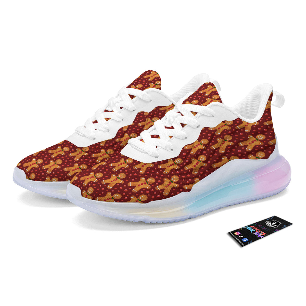 Gingerbread Brown Print Pattern Running Sneakers-grizzshop