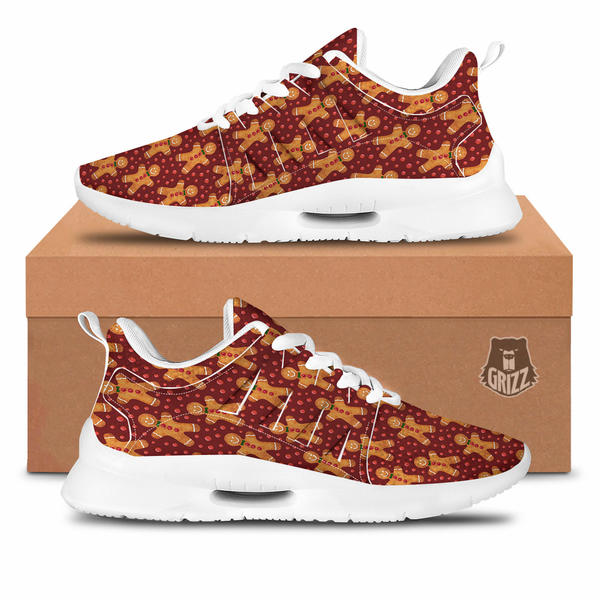 Gingerbread Brown Print Pattern Tennis Shoes-grizzshop