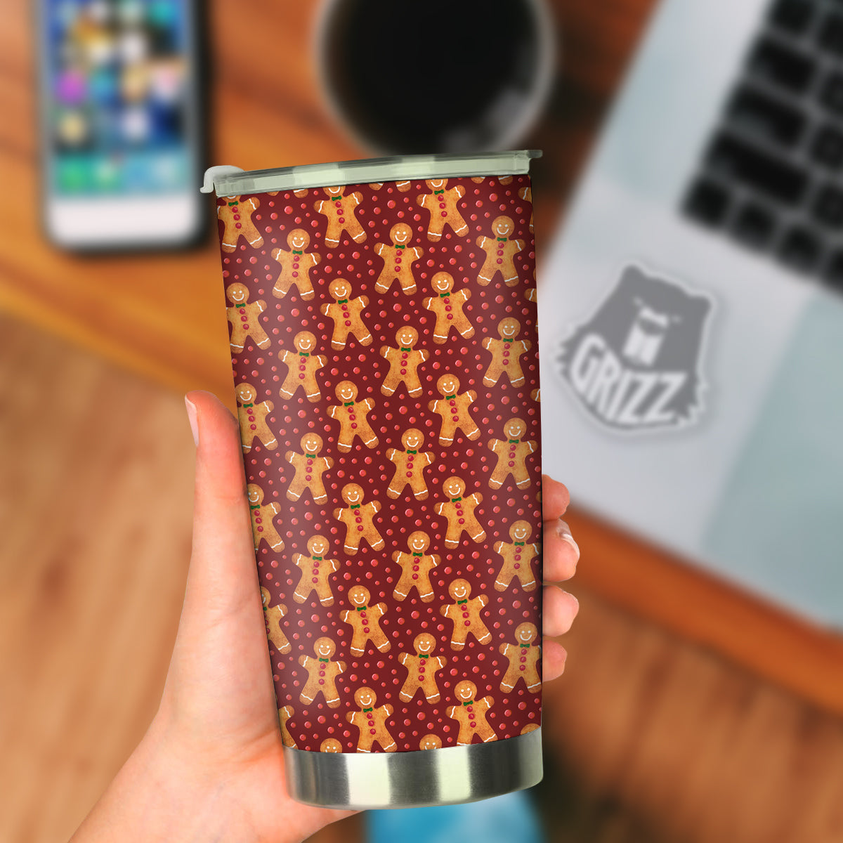 Gingerbread Brown Print Pattern Tumbler-grizzshop