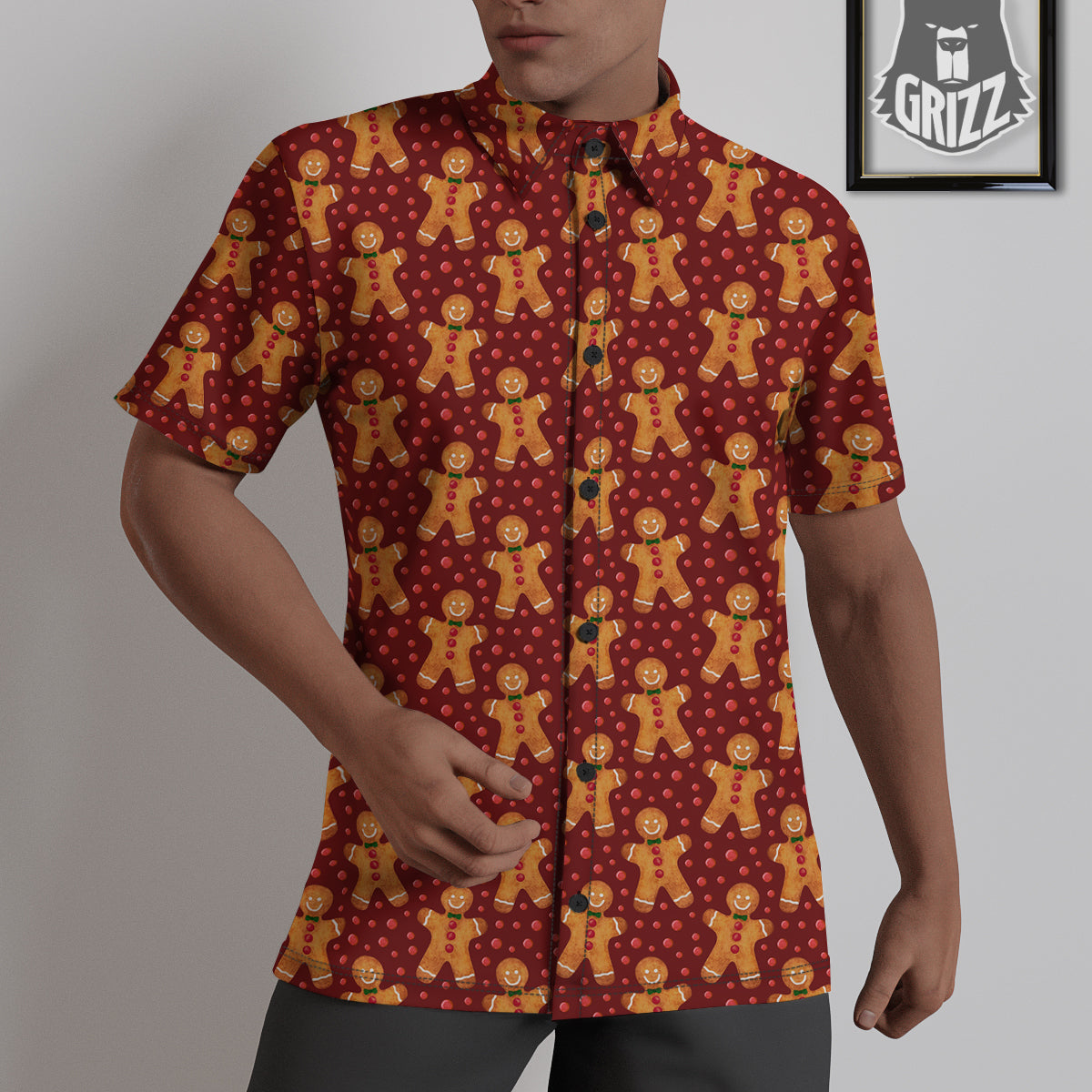 Gingerbread Brown Print Pattern Untucked Shirts-grizzshop