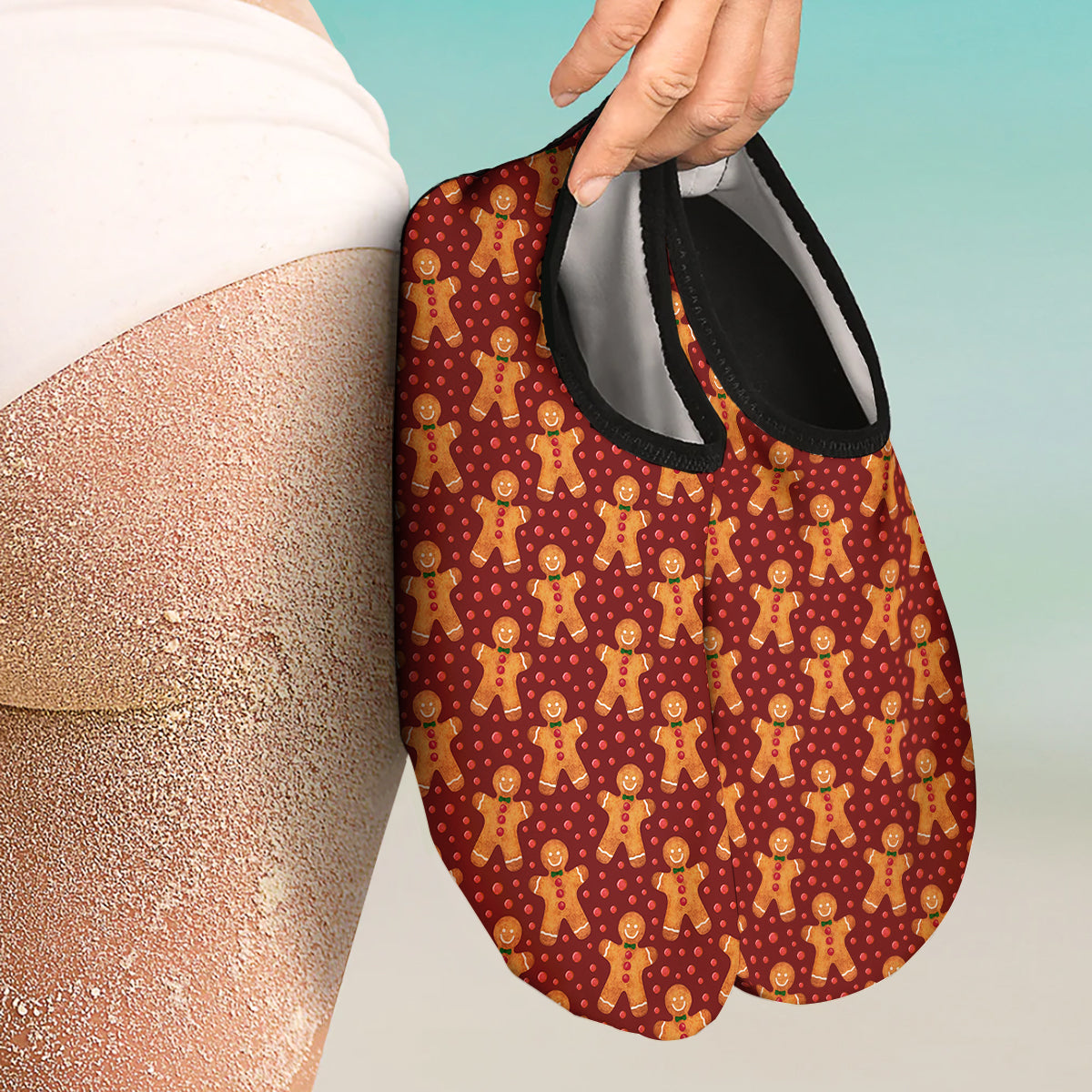 Gingerbread Brown Print Pattern Water Shoes-grizzshop