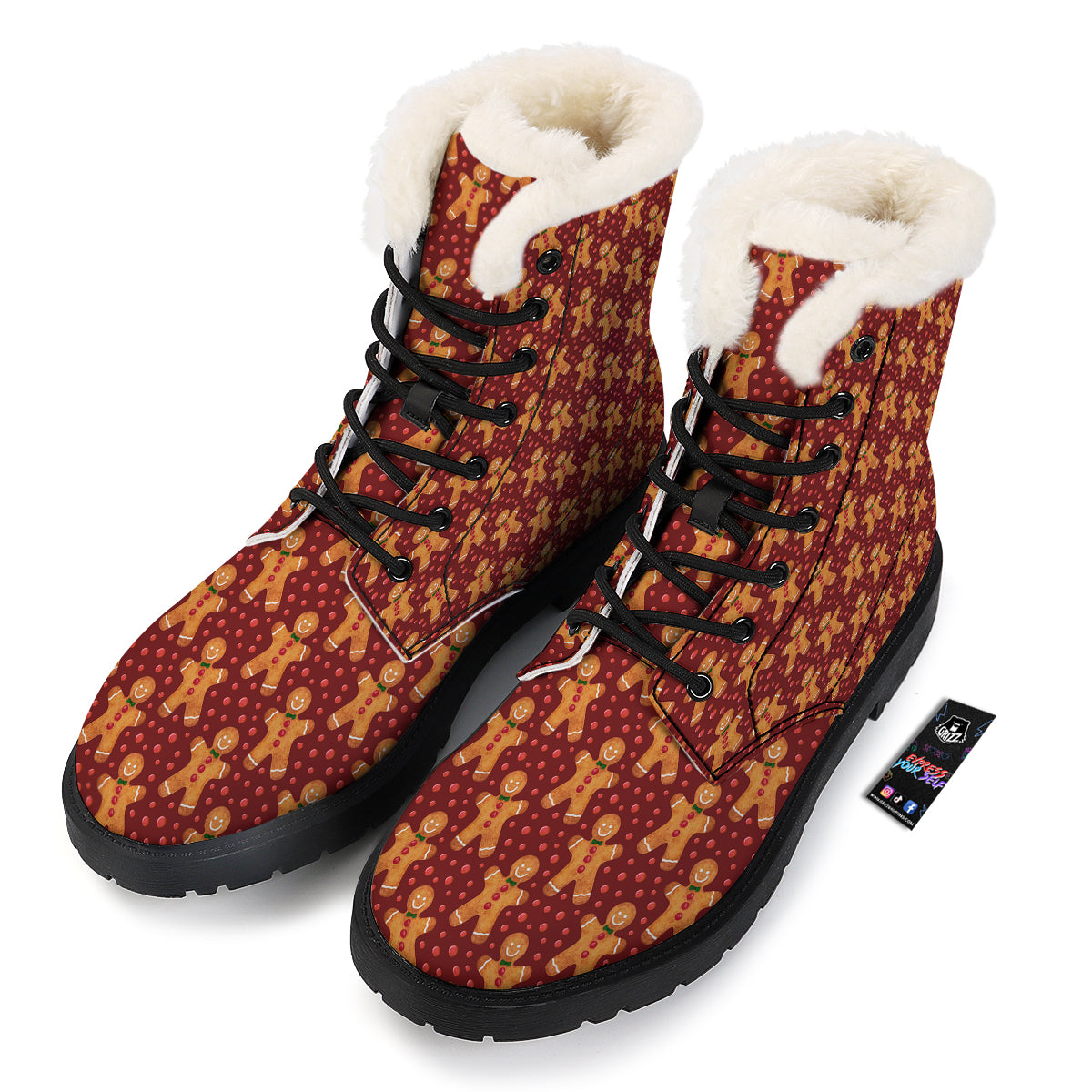 Gingerbread Brown Print Pattern Winter Boots-grizzshop