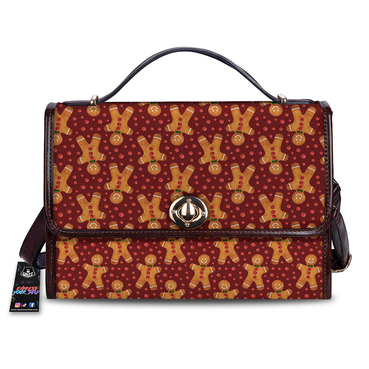 Gingerbread Brown Print Pattern Women's Satchel Bag-grizzshop