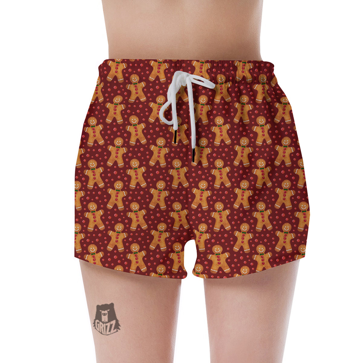 Gingerbread Brown Print Pattern Women's Shorts-grizzshop