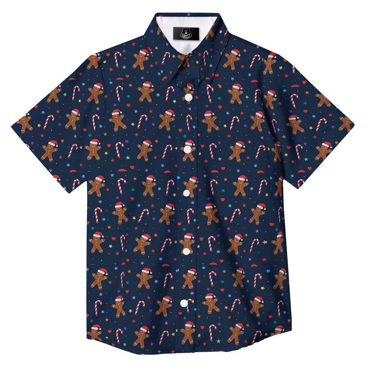 Gingerbread Christmas Print Pattern Button Up Shirt-grizzshop