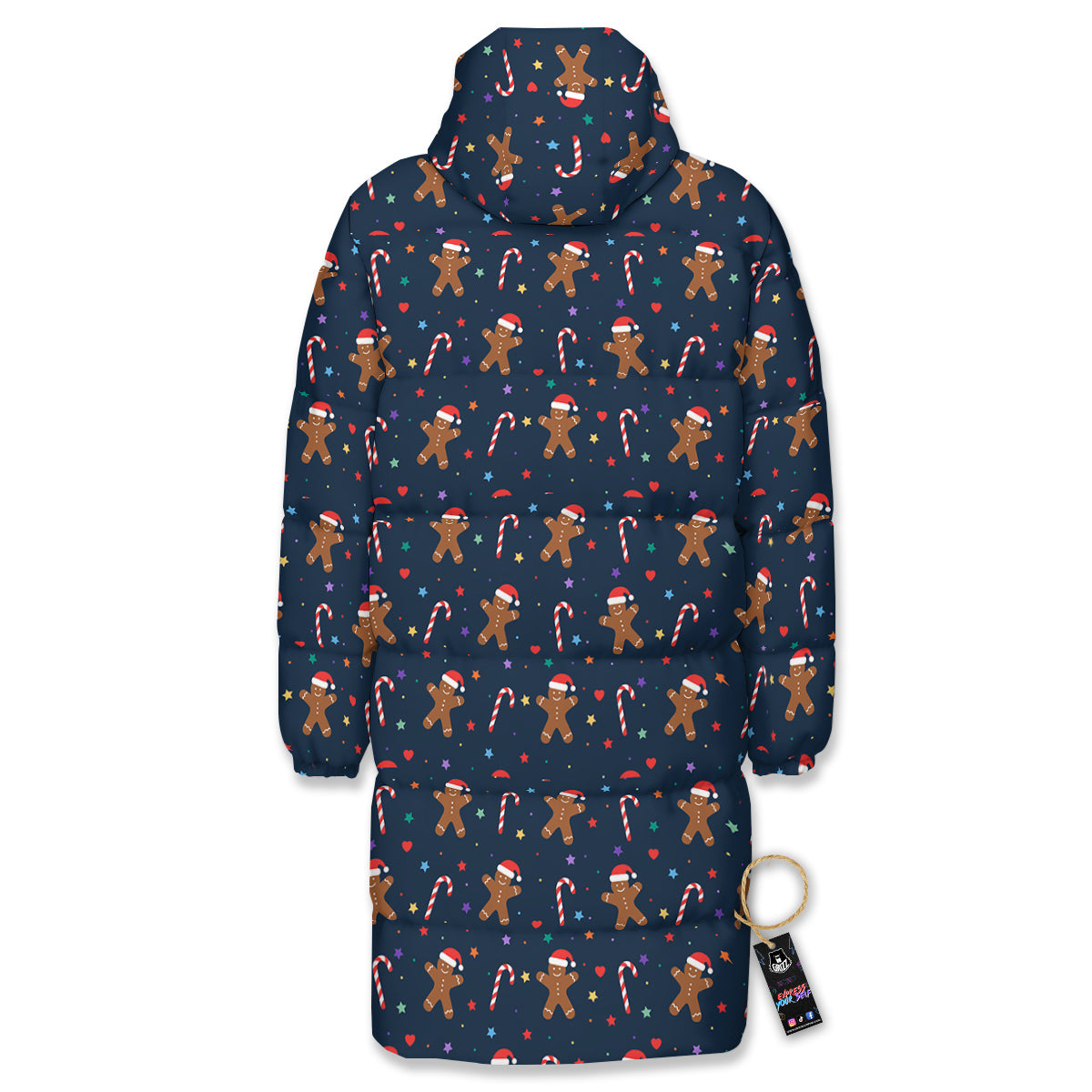 Gingerbread Christmas Print Pattern Long Down Jacket-grizzshop