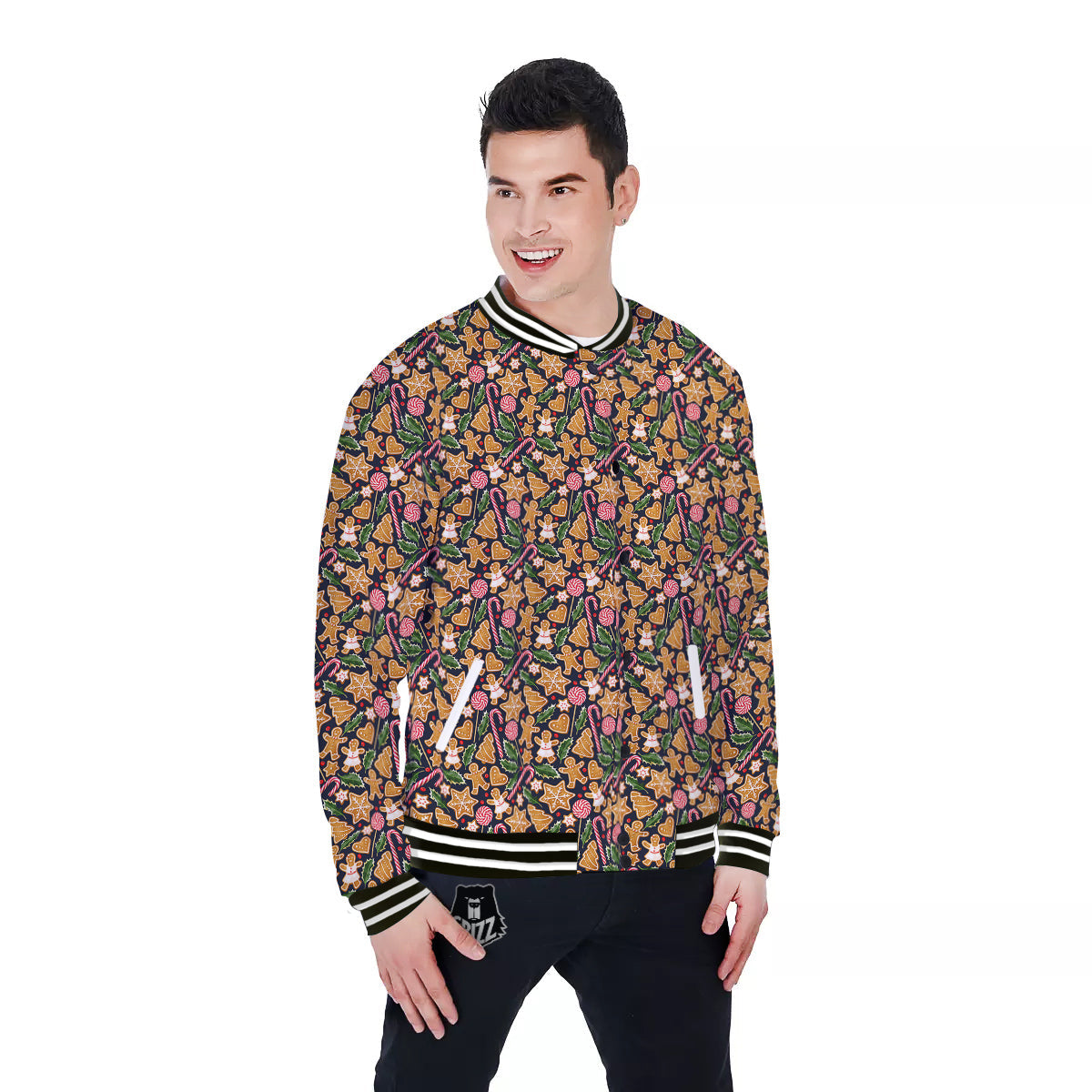 Gingerbread Cute Print Pattern Baseball Jacket-grizzshop