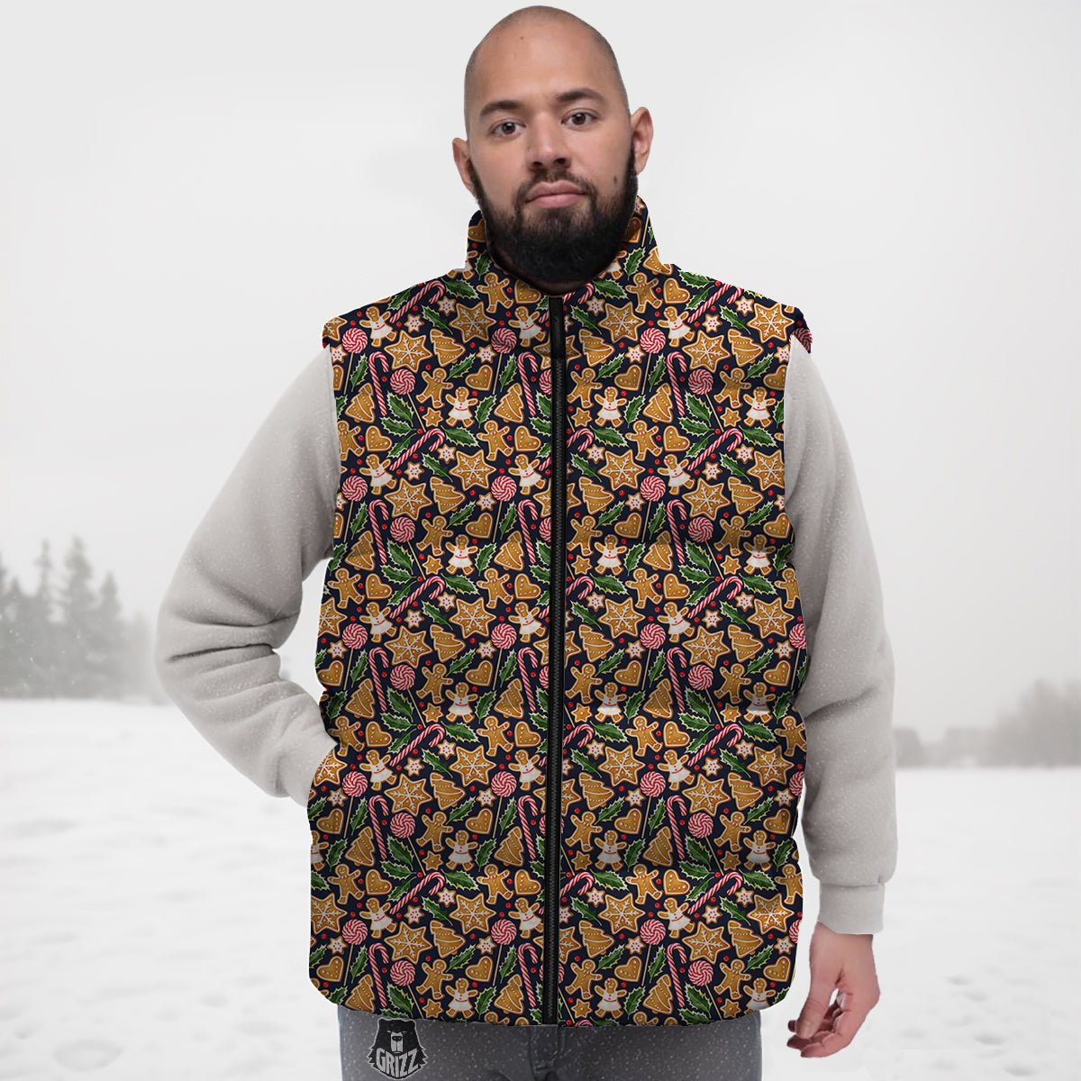 Gingerbread Cute Print Pattern Down Vest