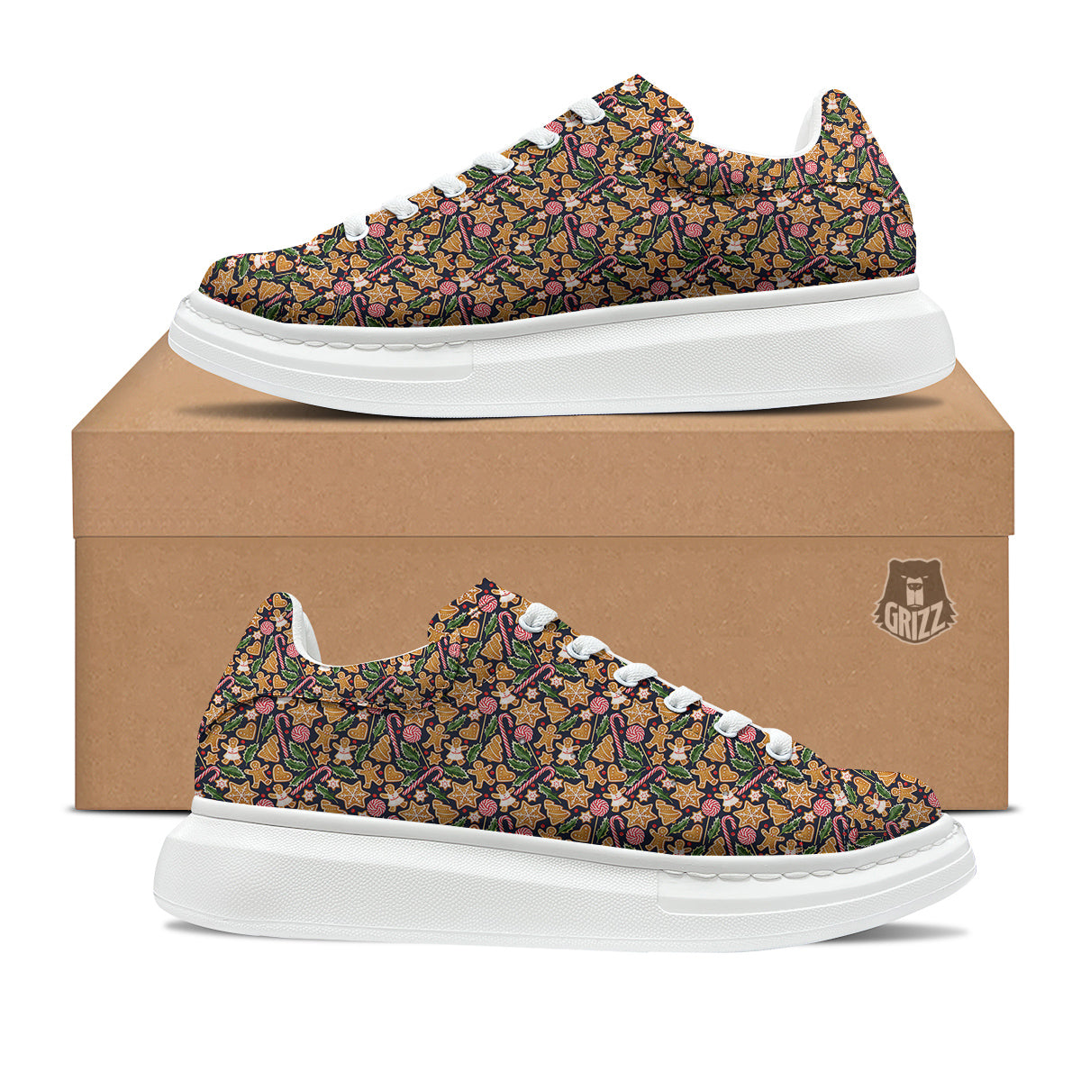 Gingerbread Cute Print Pattern Platform Shoes-grizzshop