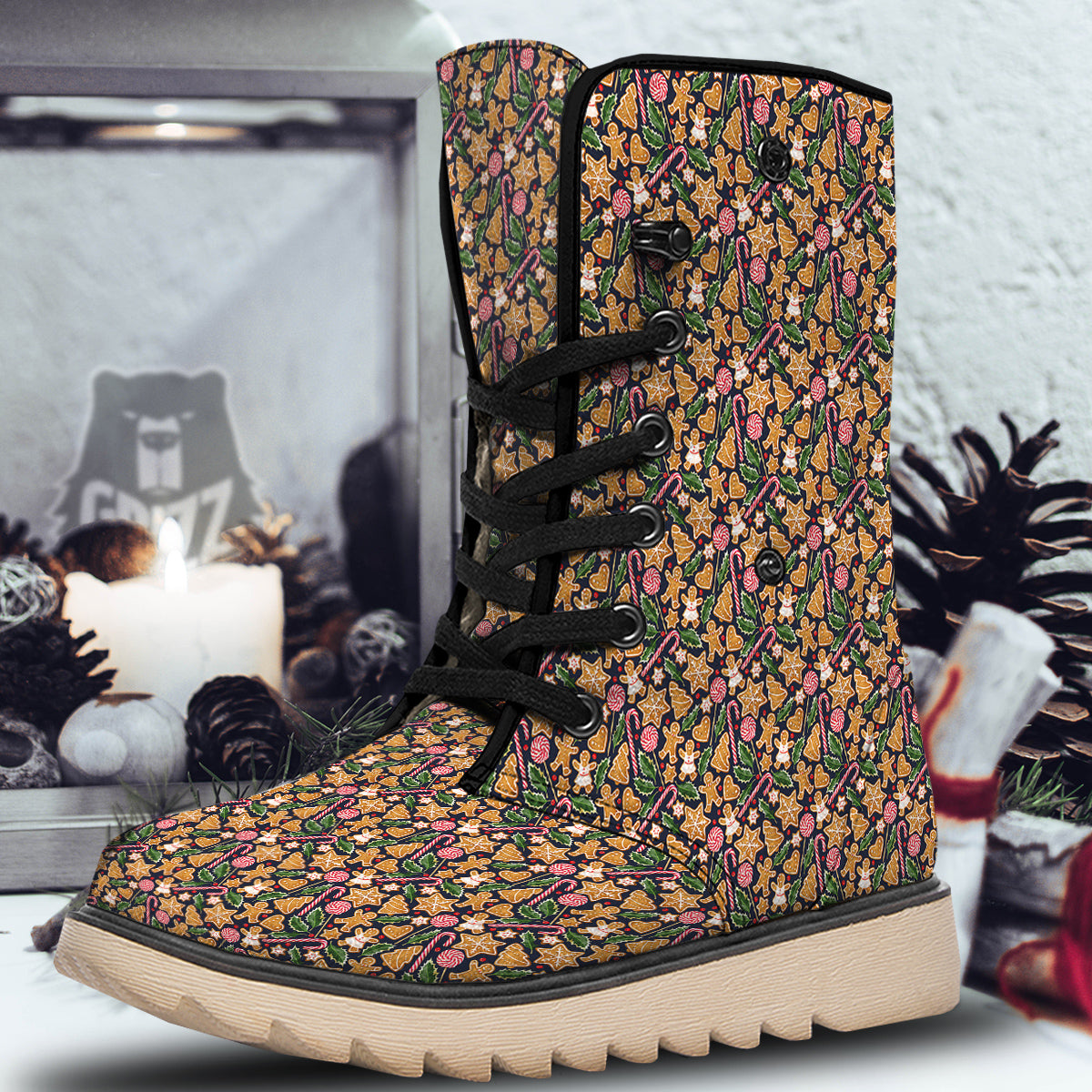Gingerbread Cute Print Pattern Snow Boots-grizzshop