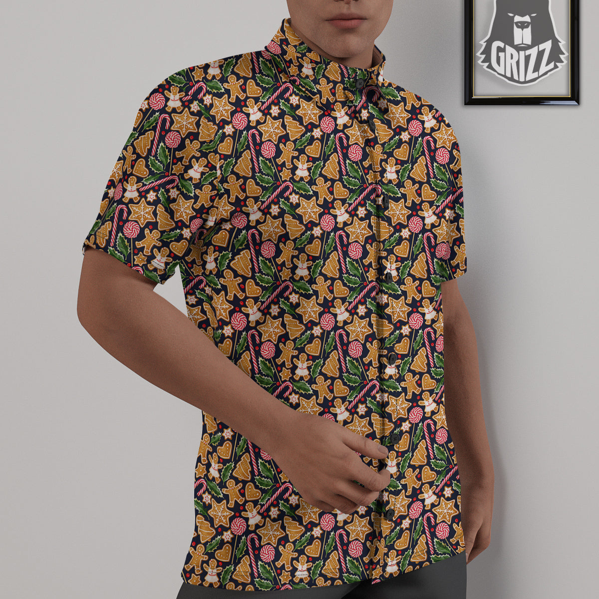 Gingerbread Cute Print Pattern Untucked Shirts-grizzshop