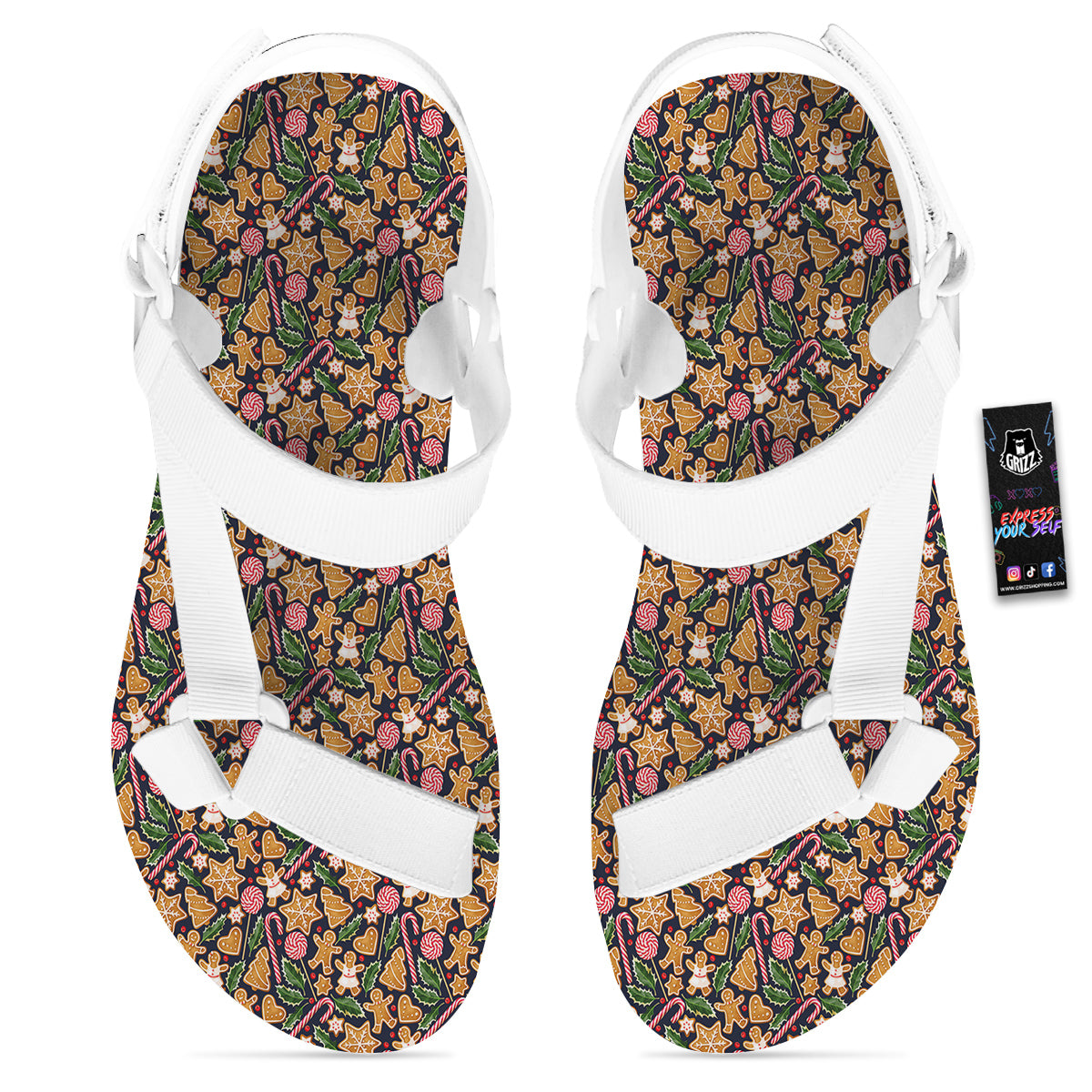 Gingerbread Cute Print Pattern White Open Toe Sandals-grizzshop