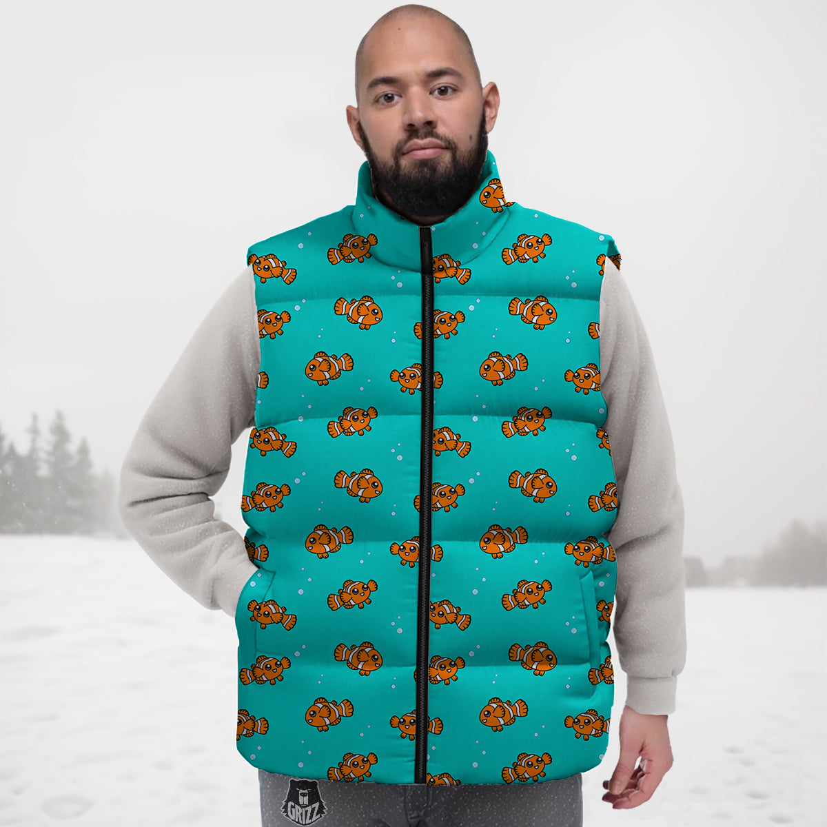 Gingerbread Man Chirstmas Pattern Print Down Vest