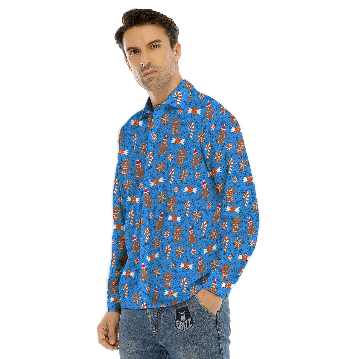 Gingerbread Man Christmas Print Pattern Men's Dress Shirts-grizzshop