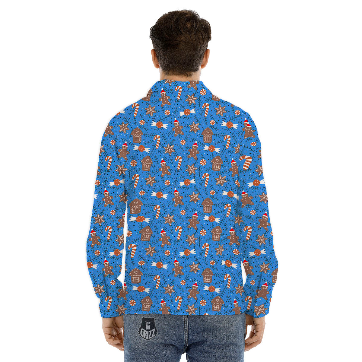 Gingerbread Man Christmas Print Pattern Men's Dress Shirts-grizzshop