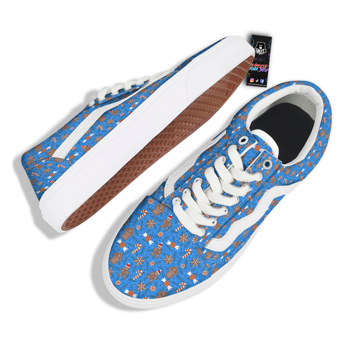 Gingerbread Man Christmas Print Pattern Skate Shoes-grizzshop
