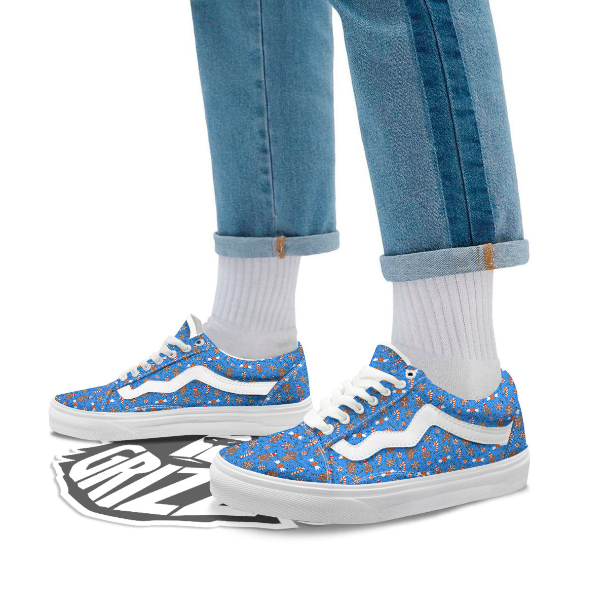Gingerbread Man Christmas Print Pattern Skate Shoes-grizzshop