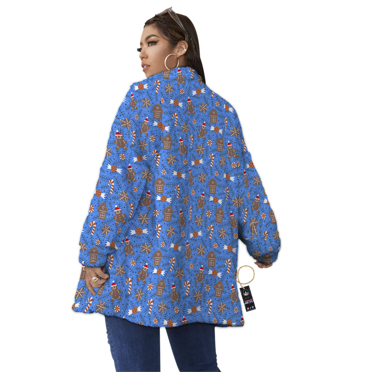 Gingerbread Man Christmas Print Pattern Women's Sherpa Jacket-grizzshop
