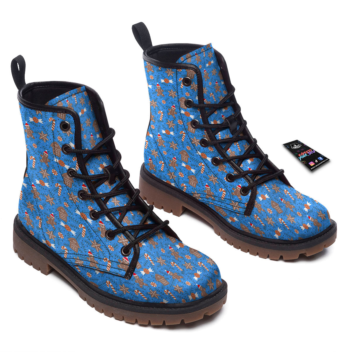 Gingerbread Man Christmas Print Pattern Work Boots-grizzshop