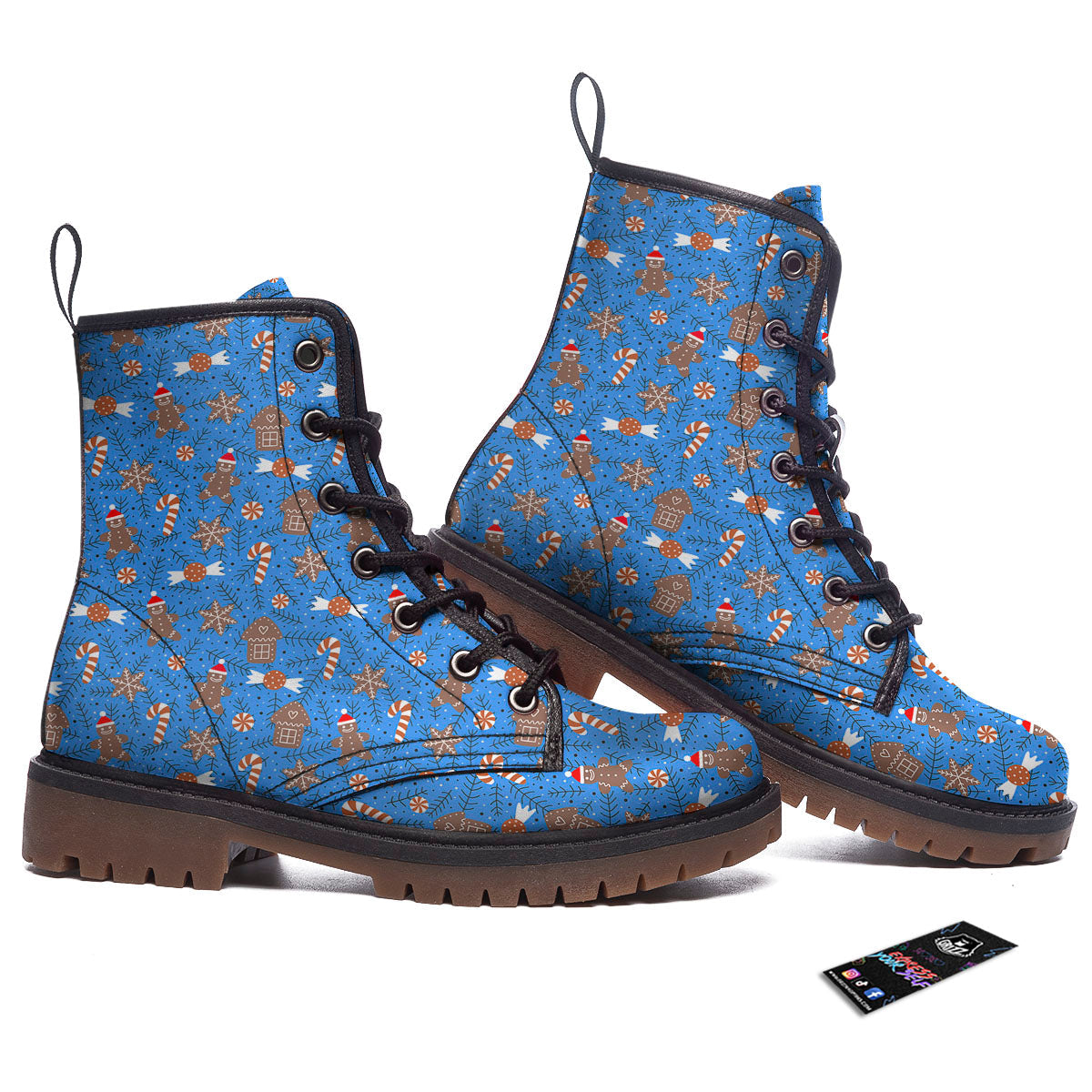 Gingerbread Man Christmas Print Pattern Work Boots-grizzshop