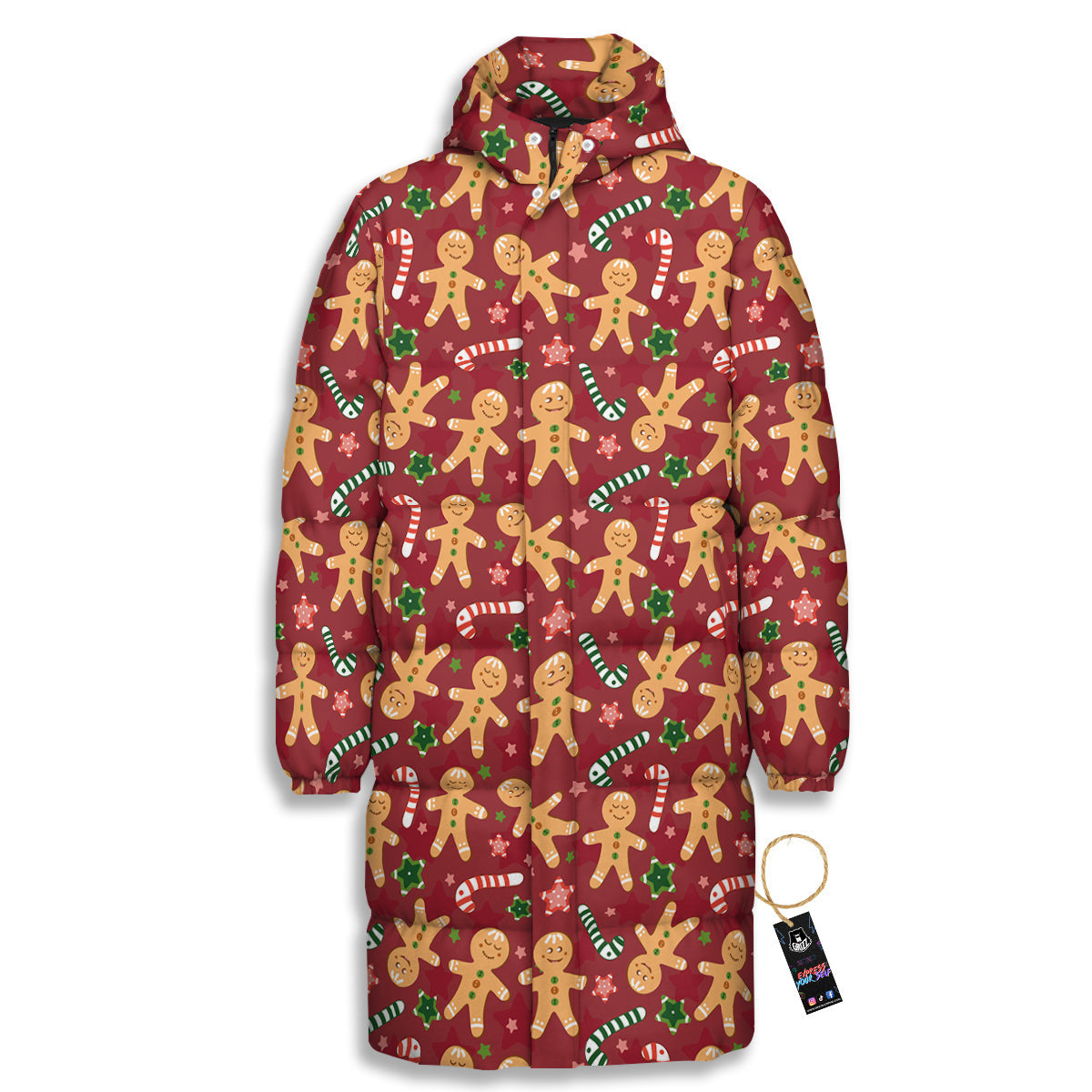 Gingerbread Man Cute Print Pattern Long Down Jacket-grizzshop