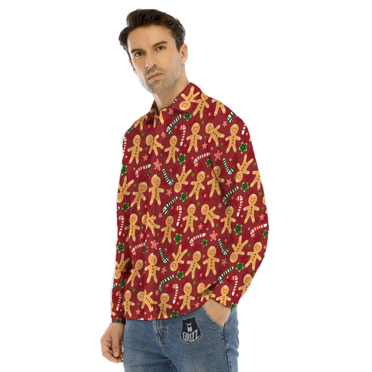 Gingerbread Man Cute Print Pattern Men's Dress Shirts-grizzshop