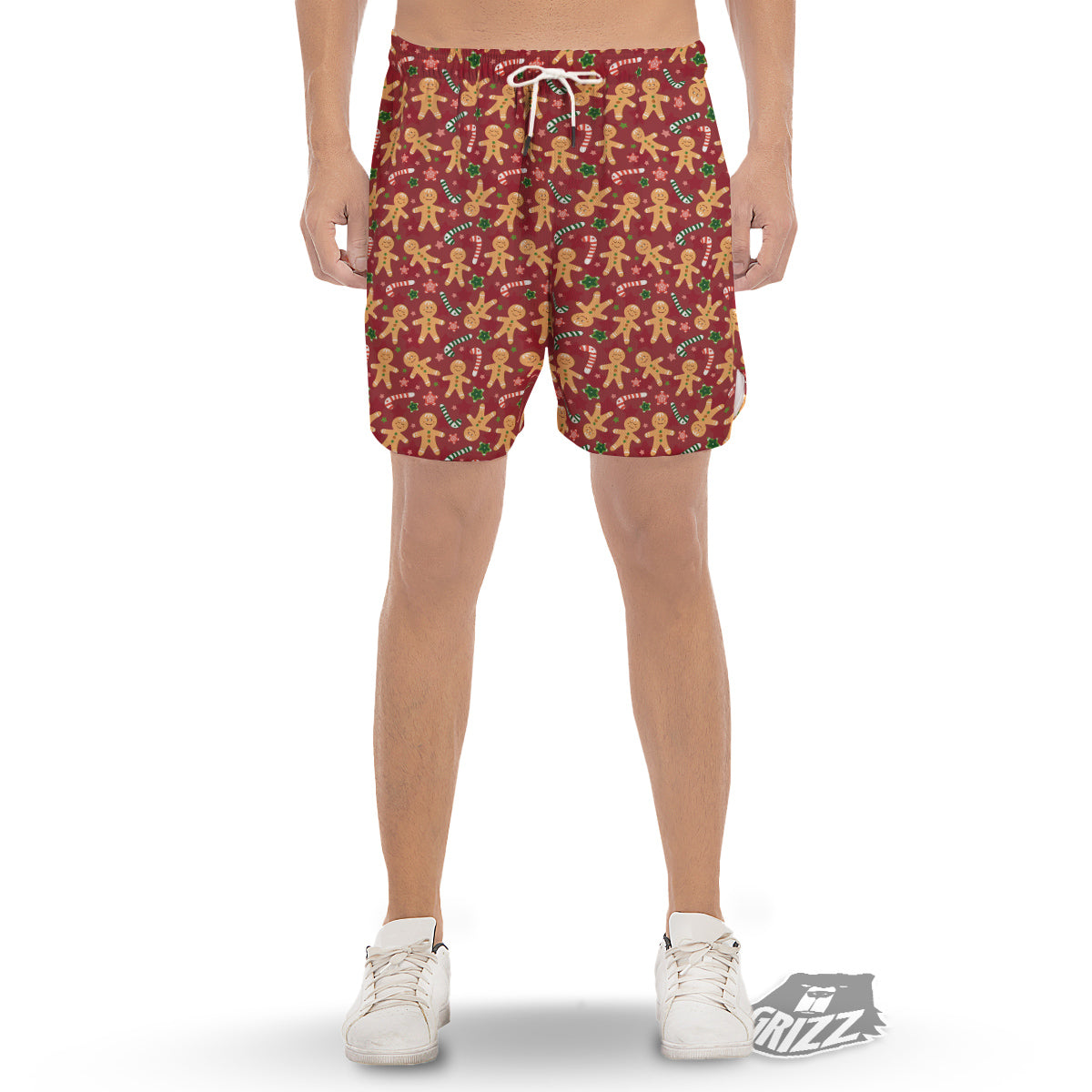Gingerbread Man Cute Print Pattern Men's Gym Shorts-grizzshop