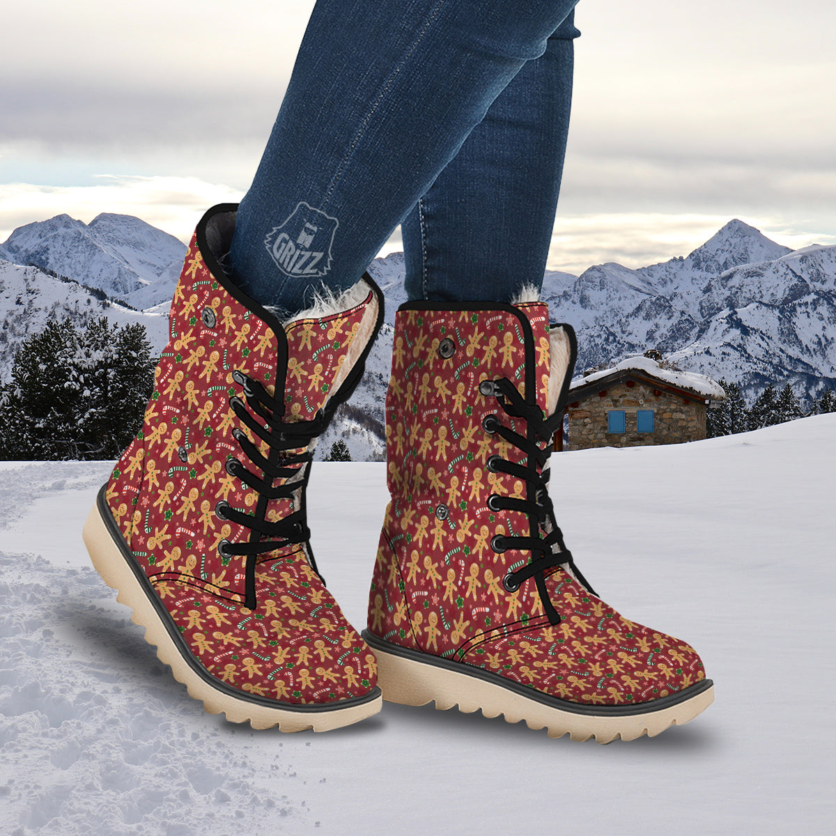 Gingerbread Man Cute Print Pattern Snow Boots-grizzshop