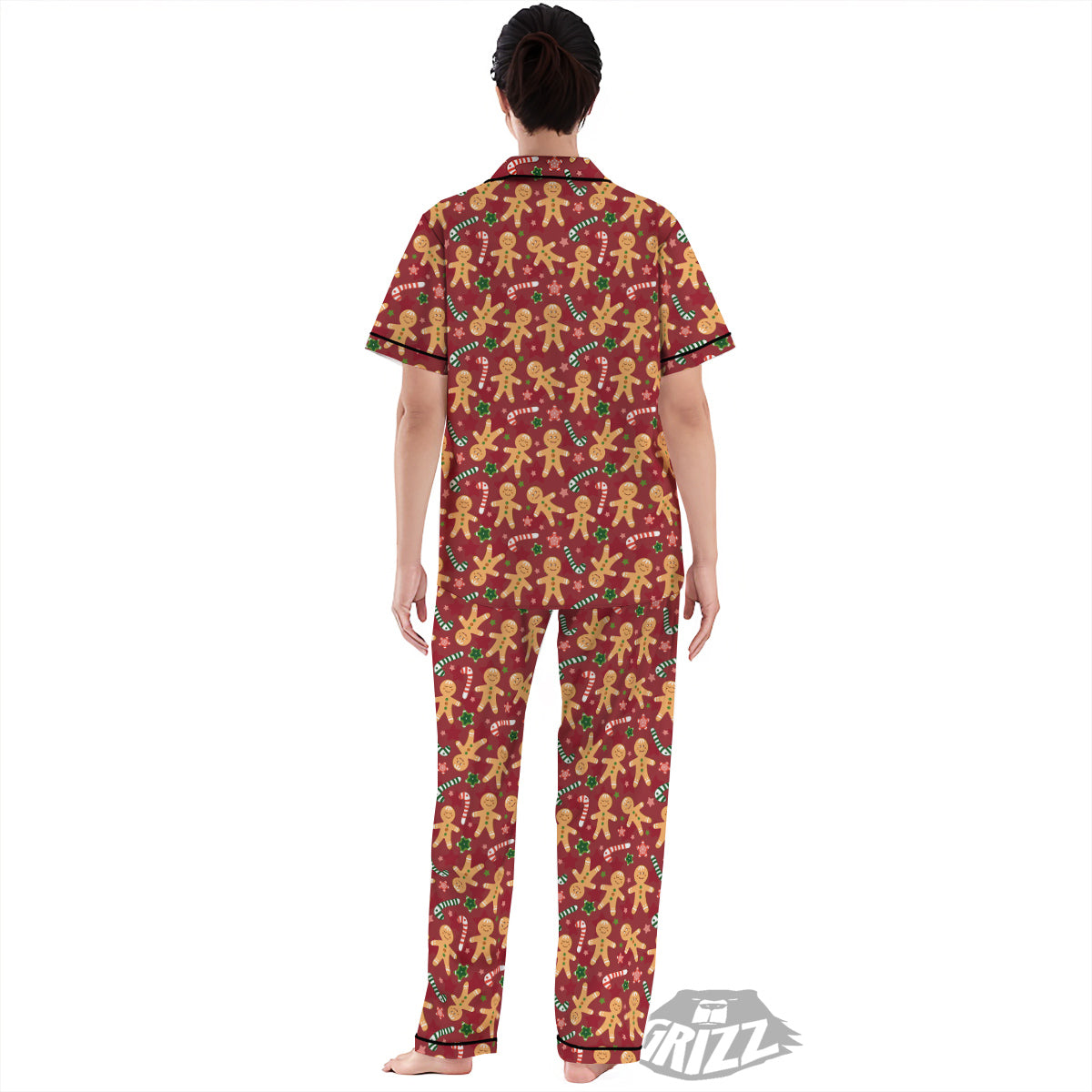 Gingerbread Man Cute Print Pattern Women's Pajamas Set-grizzshop