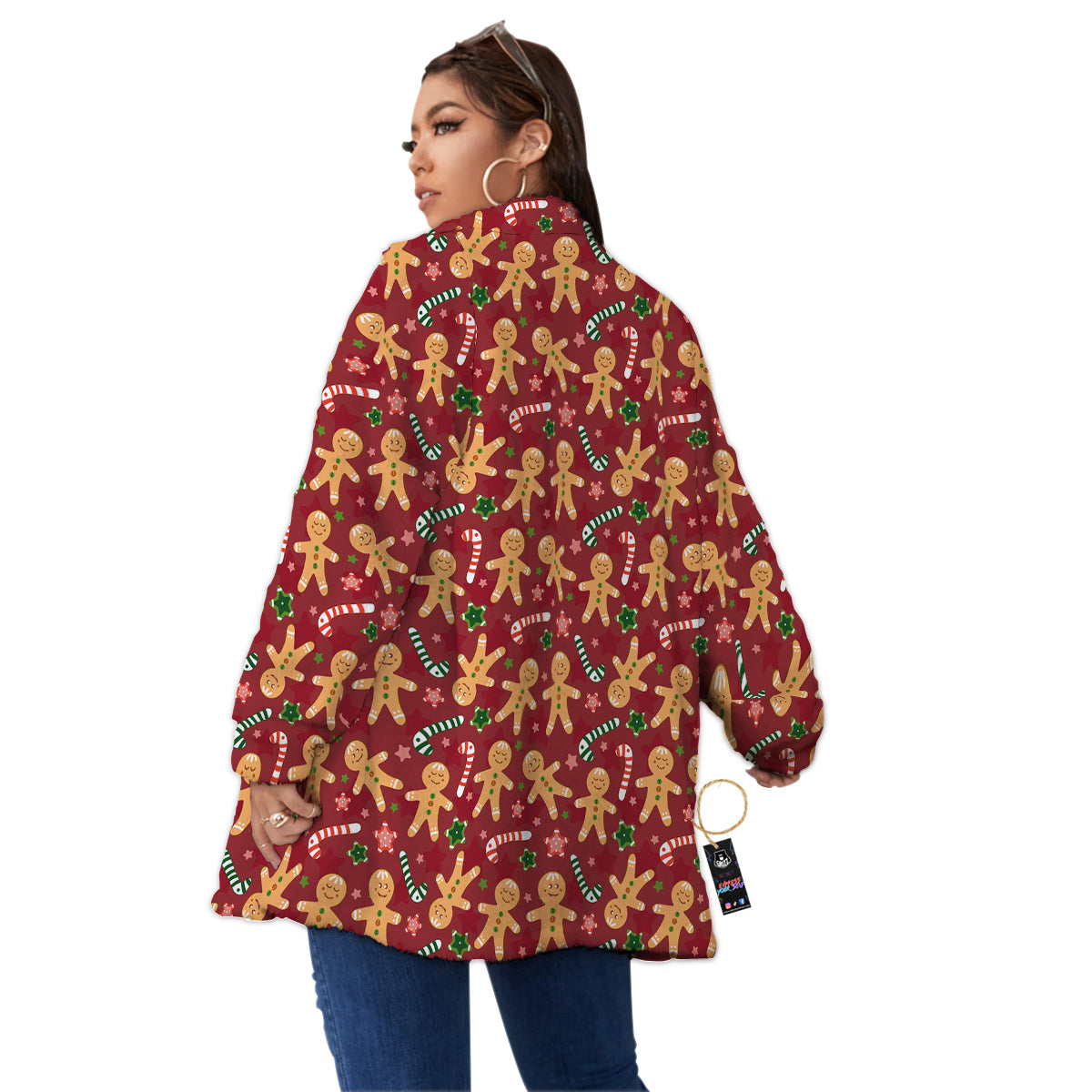 Gingerbread Man Cute Print Pattern Women's Sherpa Jacket-grizzshop